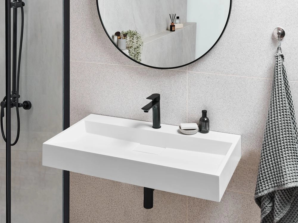 Lavabo bagno classico rettangolare in ceramica finitura lucida 90 x 46 cm Bianco Lavello da bagno rettangolare