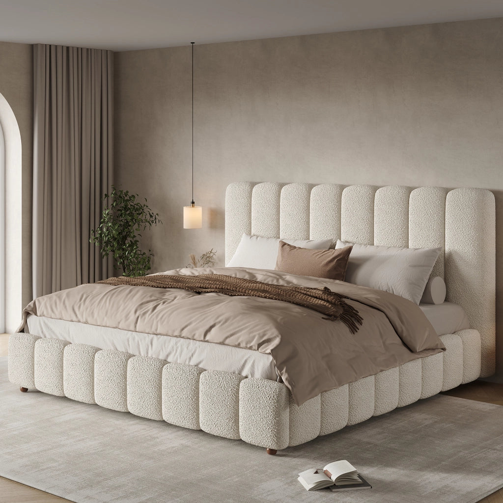 letto imbottito bouclé bianco 160 x 200 cm