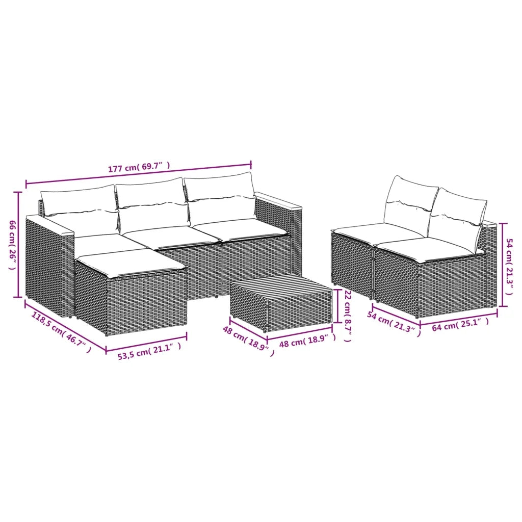 Set Divani da Giardino 5 pz con Cuscini Nero Polyrattan Acacia