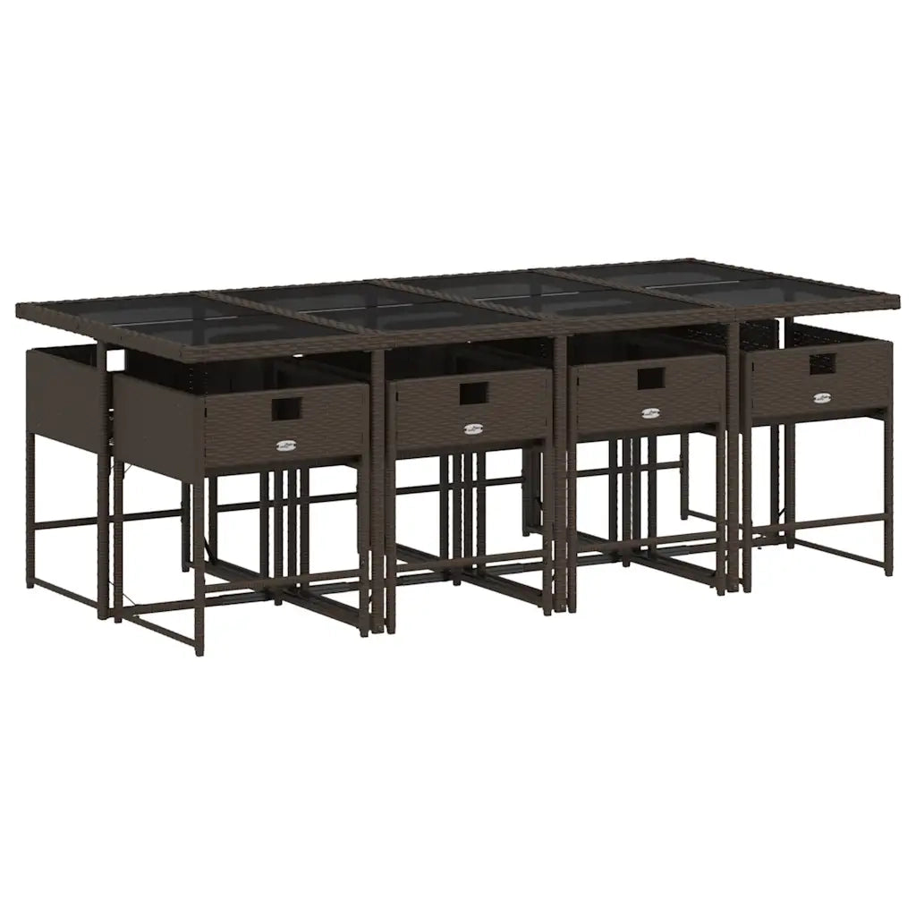 Set da Pranzo da Giardino 9pz con Cuscini Marrone in Polyrattan 3211281