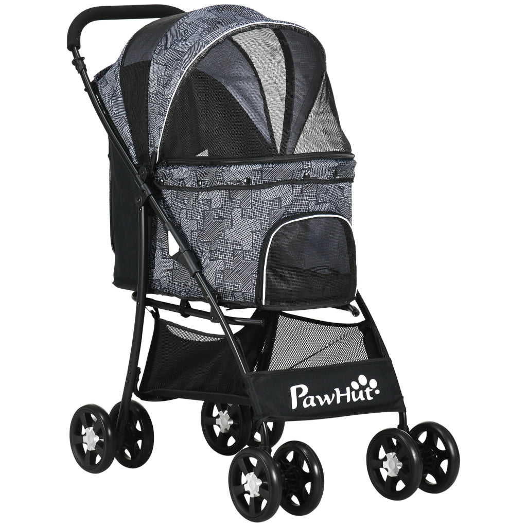 Carrello per Cani Pieghevole con Cuscino e Tasche ¨C Minimal ¨C Grigio 81x48x99 cm