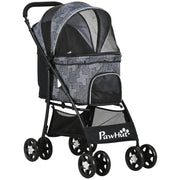 Carrello per Cani Pieghevole con Cuscino e Tasche ¨C Minimal ¨C Grigio 81x48x99 cm