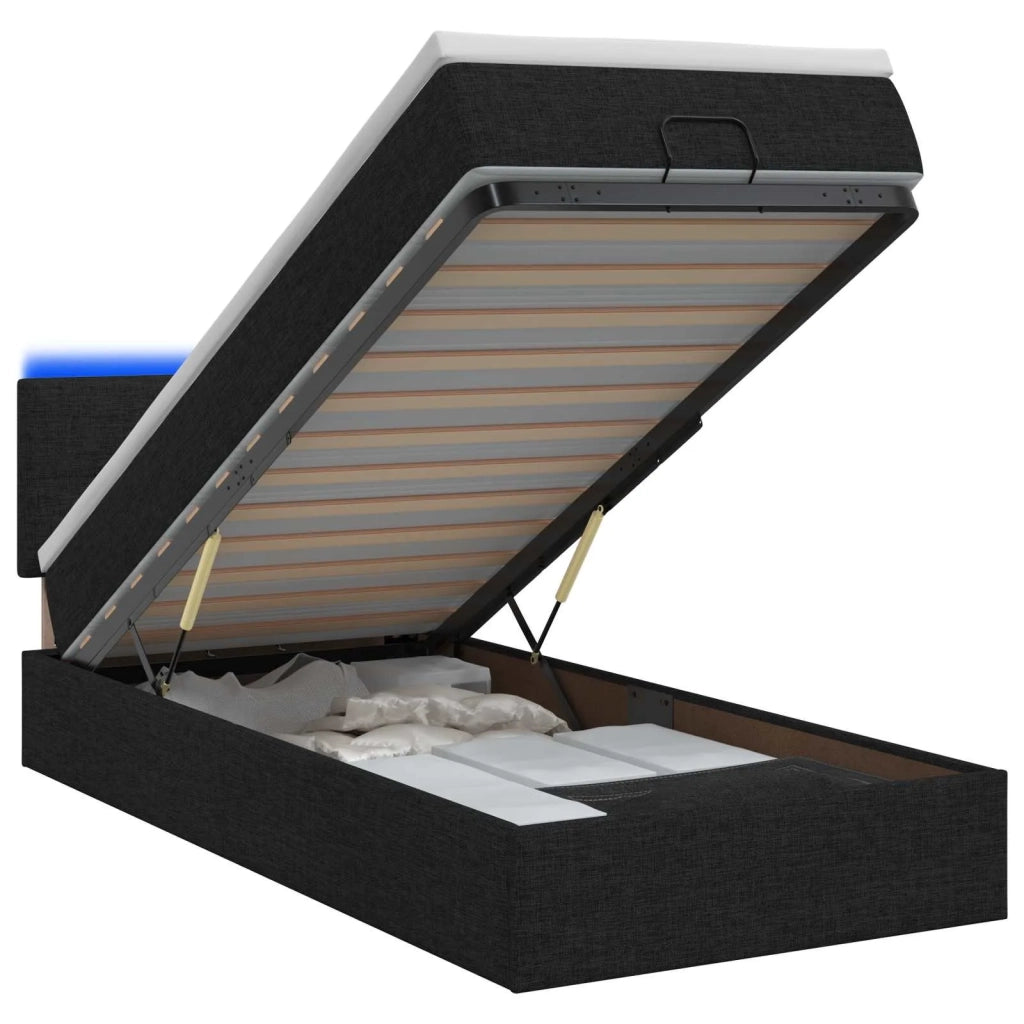 Letto Ottomano con Materasso e LED Nero 80 x 200 cm Tessuto 3456865