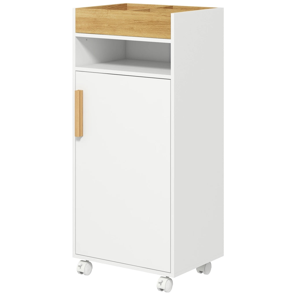 Armadietto Bagno con Ripiani Regolabili e Ruote ¨C Minimal ¨C Bianco Rovere 40x30x88