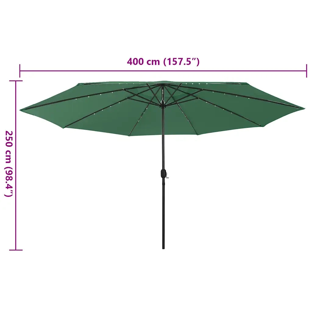 Ombrellone da Giardino-Ombrello da Balcone con Luci LED 400 cm Verde