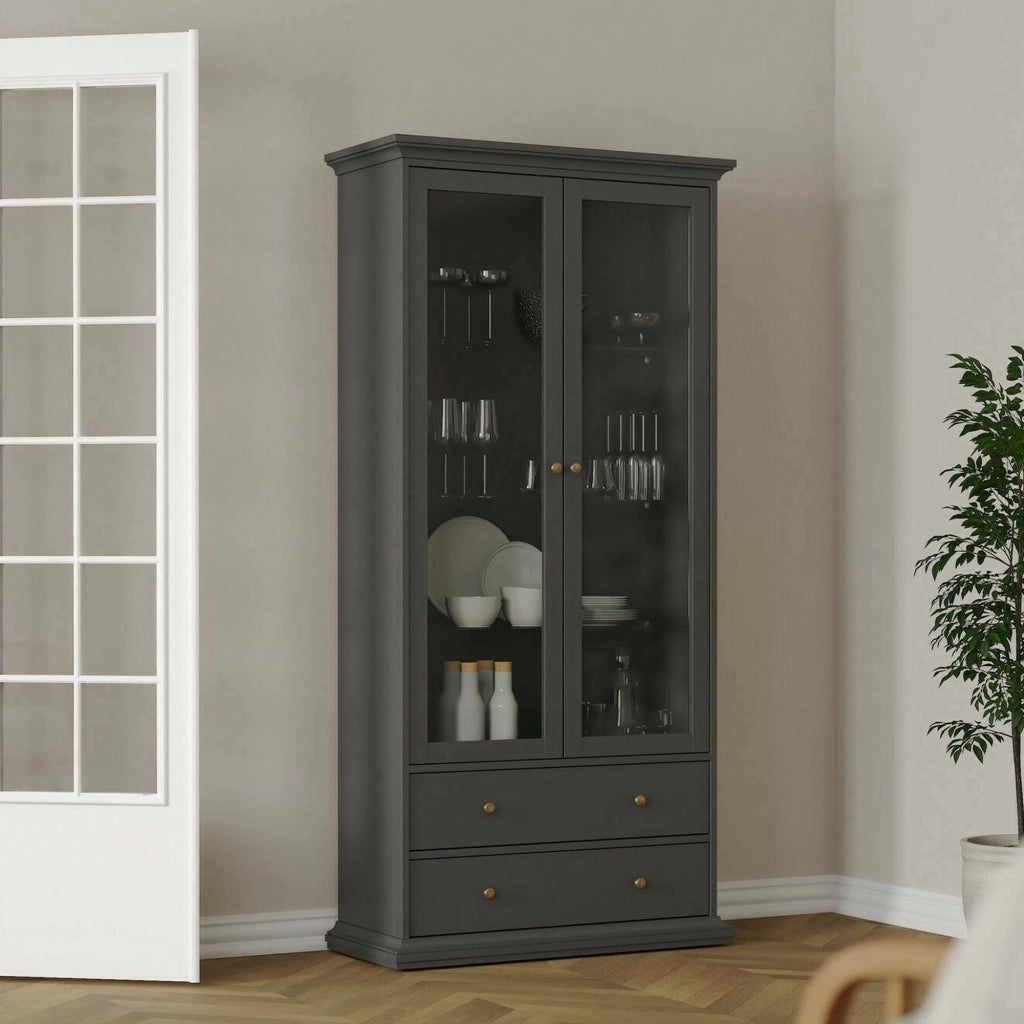 Vetrina Honore, Credenza espositiva, Vetrinetta multiuso, Madia da soggiorno, 96x42 h201 cm, Grigio