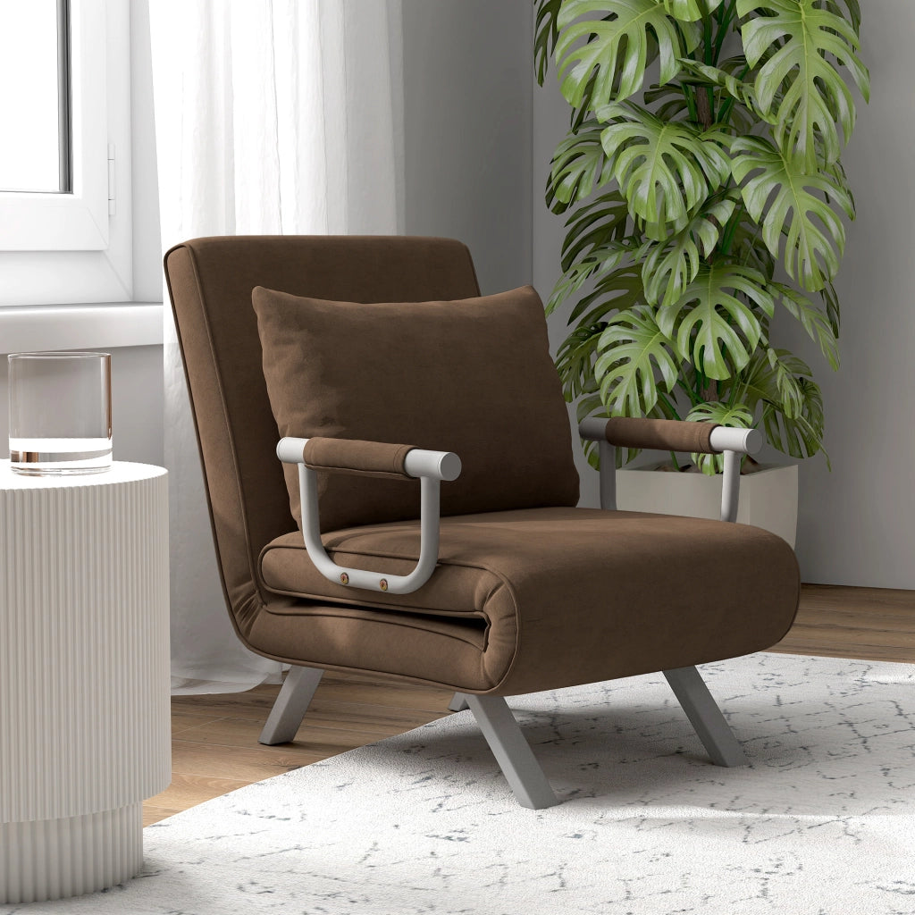 Poltrona letto ¨C Minimal ¨C Marrone, imbottito, con cuscino