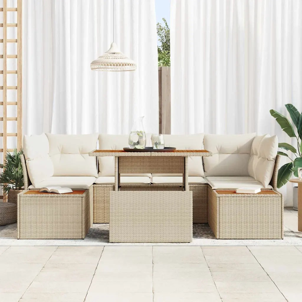 Set Divano da Giardino 7 pcs Beige Poly Rattan