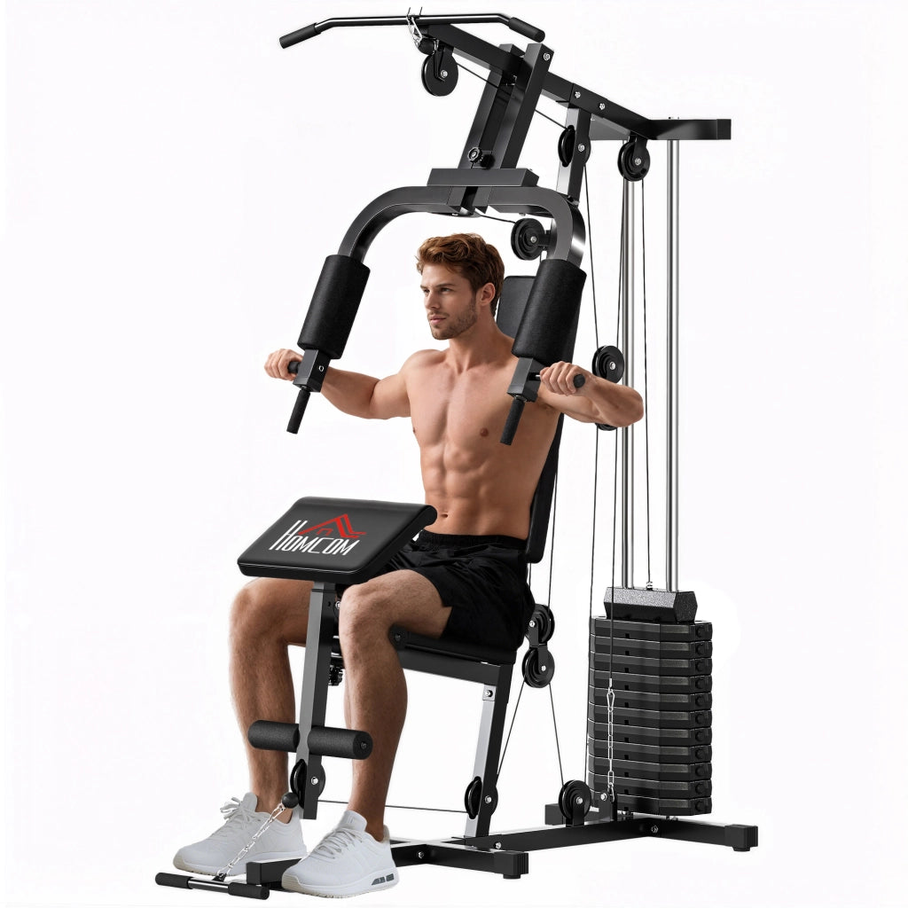 Sedia da Fitness con Seduta e Schienale Imbottiti ¨C Minimal ¨C Acciaio e PU, 135x103x210 cm, Nero