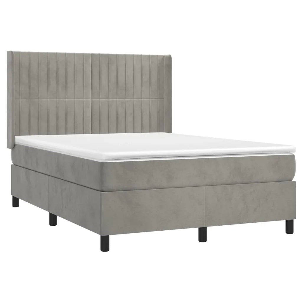 Giroletto a Molle con Materasso Grigio Chiaro 140x190cm Velluto 3132795