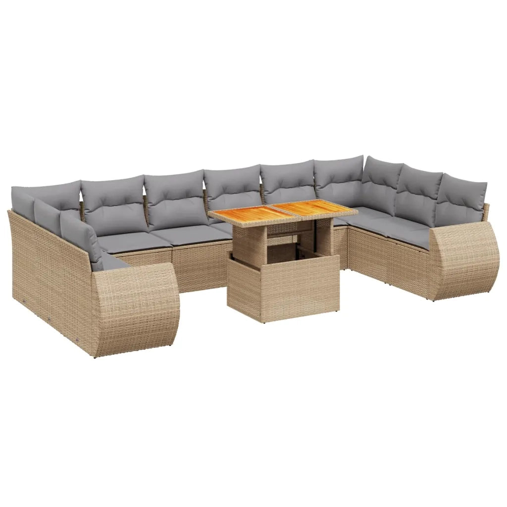 Set Divani da Giardino 11 pz con Cuscini Beige in Polyrattan