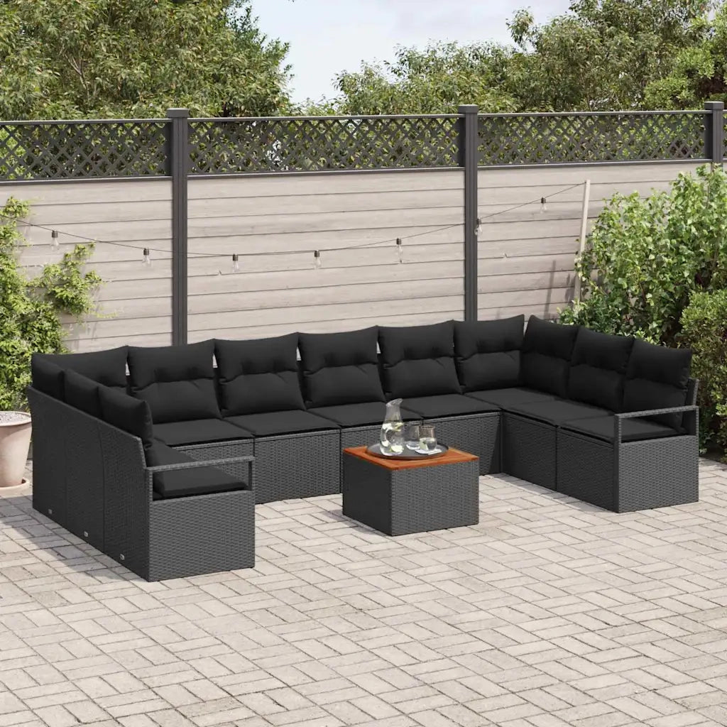 Set Divano da Giardino con cuscino 11 pcs Nero polyrattan