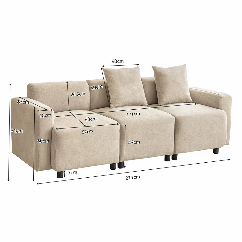 Canap?? 3 posti moderno - Xylo - Beige con cuscini decorativi imbottiti