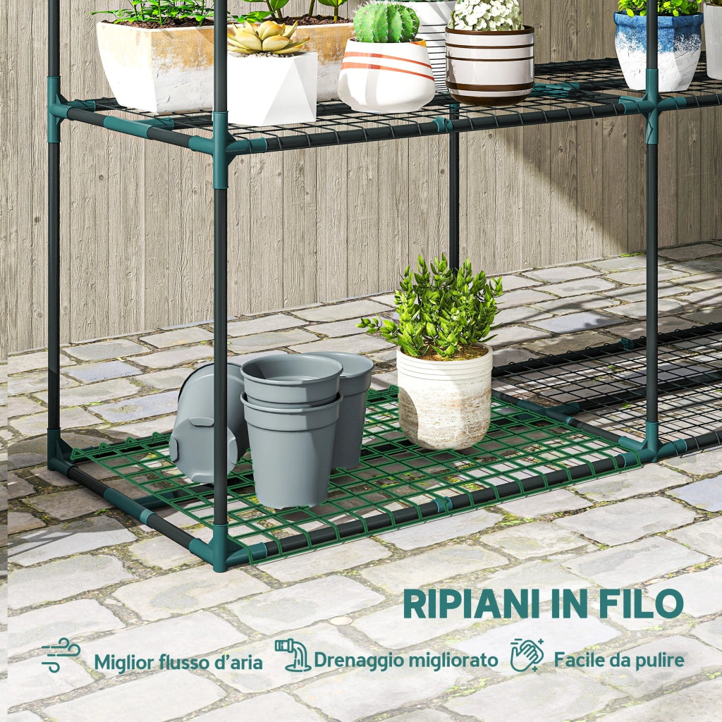 Portapiante a 3 Livelli ¨C Minimal ¨C Verde Scuro, Acciaio e Plastica, 143x48x100 cm