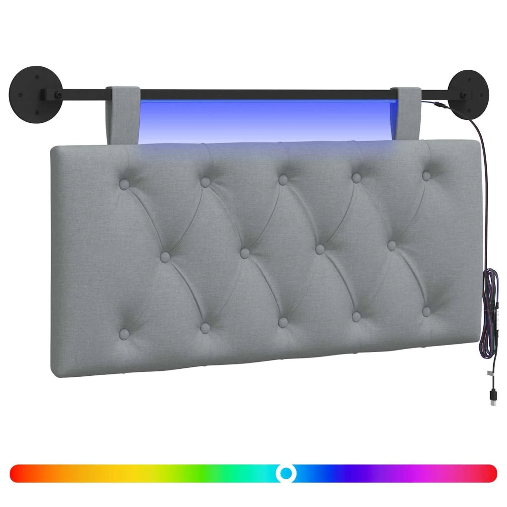 Testiera sospesa Con luce LED Grigio Chiaro Tessuto 3424513