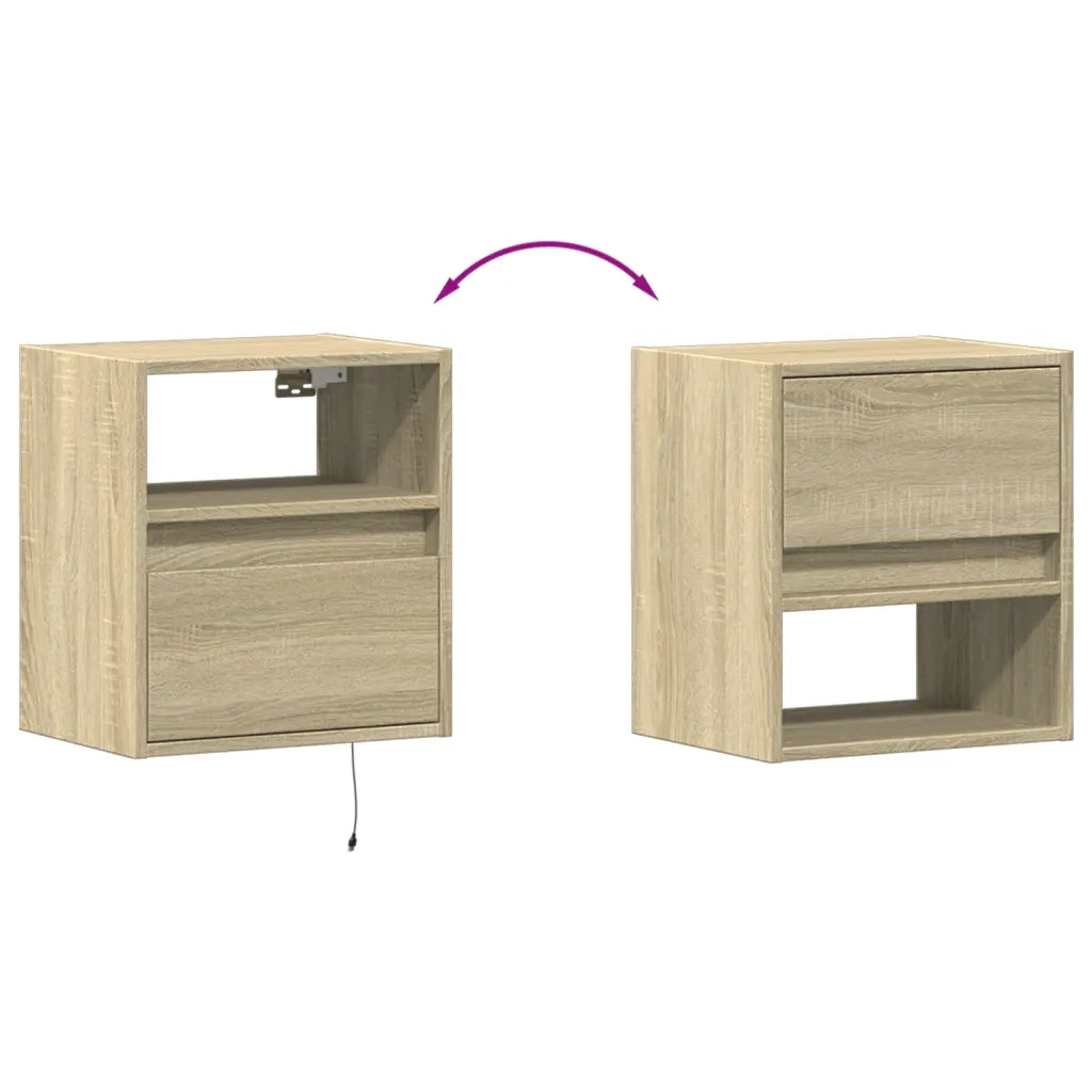 Comodini a Parete con luci LED 2 pz Rovere Sonoma 3307980