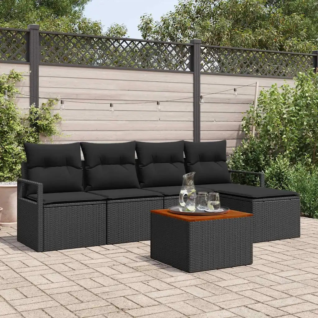Set Divano da Giardino con archiviazione 6 pcs Nero polyrattan 3356364