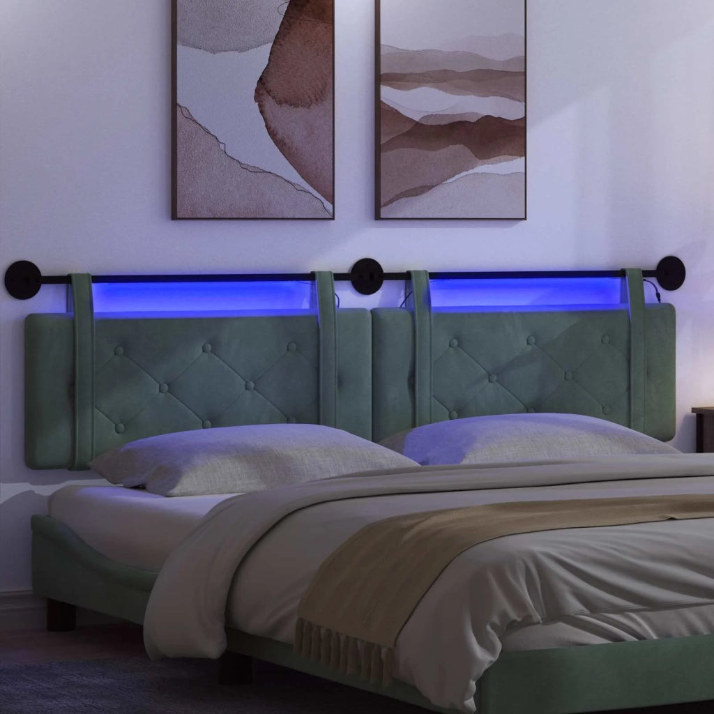 Testiera | Testata sospesa Con luce LED Verde Mare Velluto