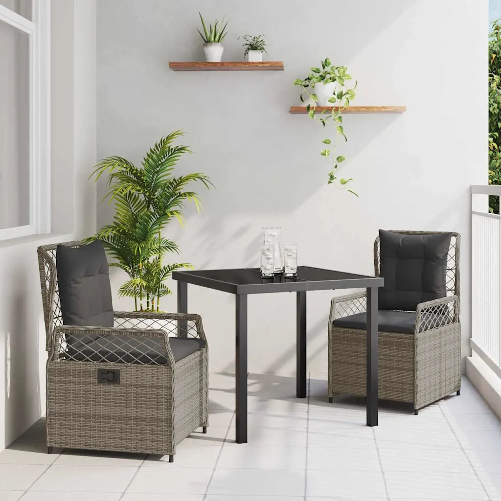 Set da Pranzo per Giardino 3 pcs Grigio polyrattan