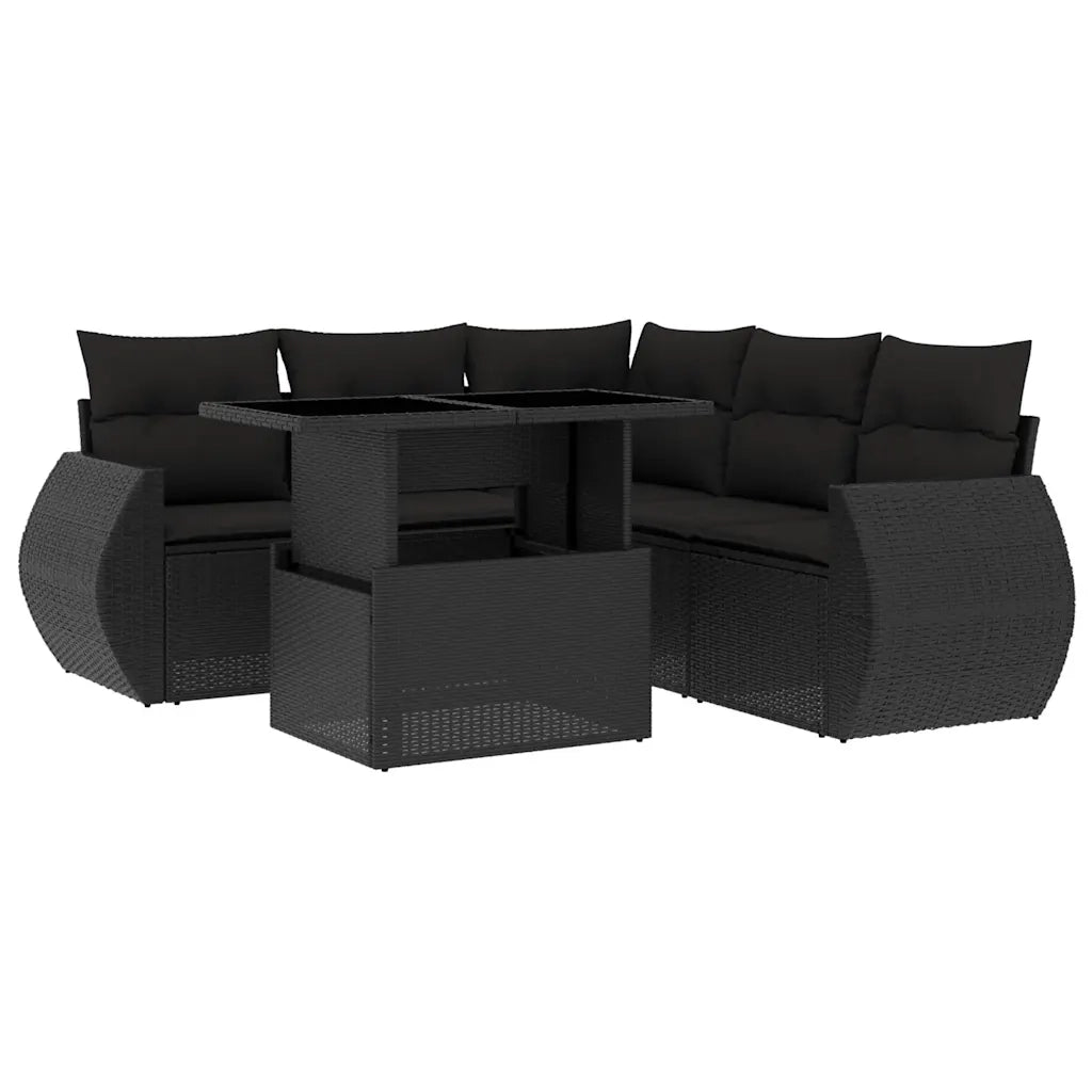 Set Divano da Giardino 6 pz con Cuscini Nero in Polyrattan
