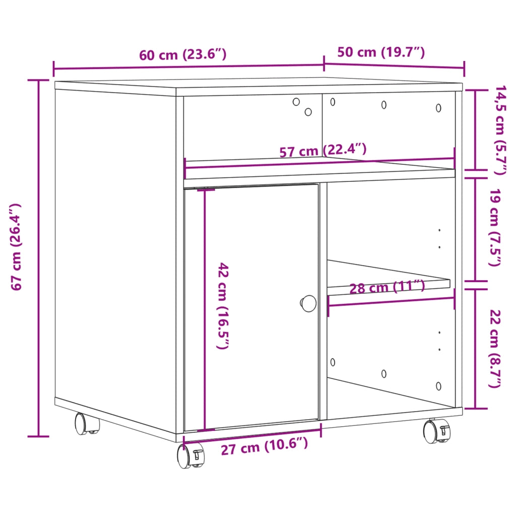 Supporto per Stampante con Ruote Bianco 60x50x67 cm CFW2673921