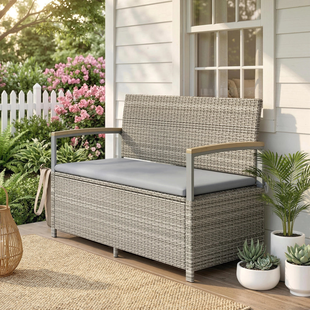 Panchina da Giardino con Cassapanca ¨C Minimal ¨C Grigio Resina 120x60x84cm