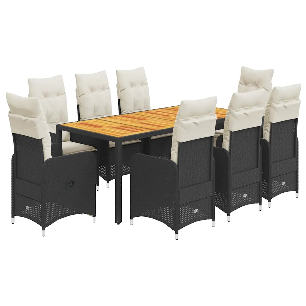 Set Bistrò da Giardino 9 pz con Cuscini in Polyrattan Nero 3276983