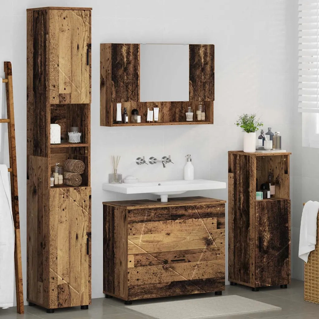 Set di mobili per il bagno con cassetto 4 pcs Legno vecchio 3393051