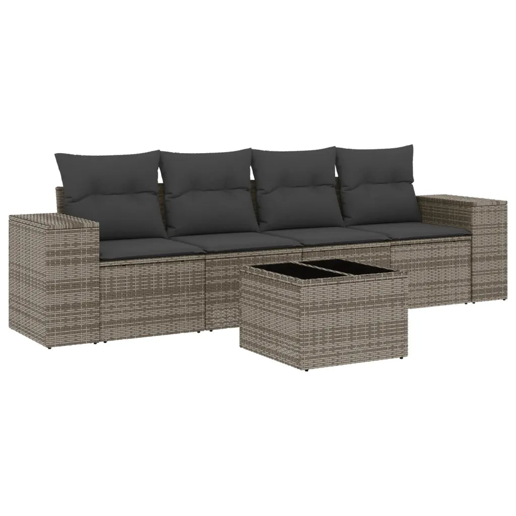 Set Divano da Giardino 5 pz con Cuscini Grigio in Polyrattan