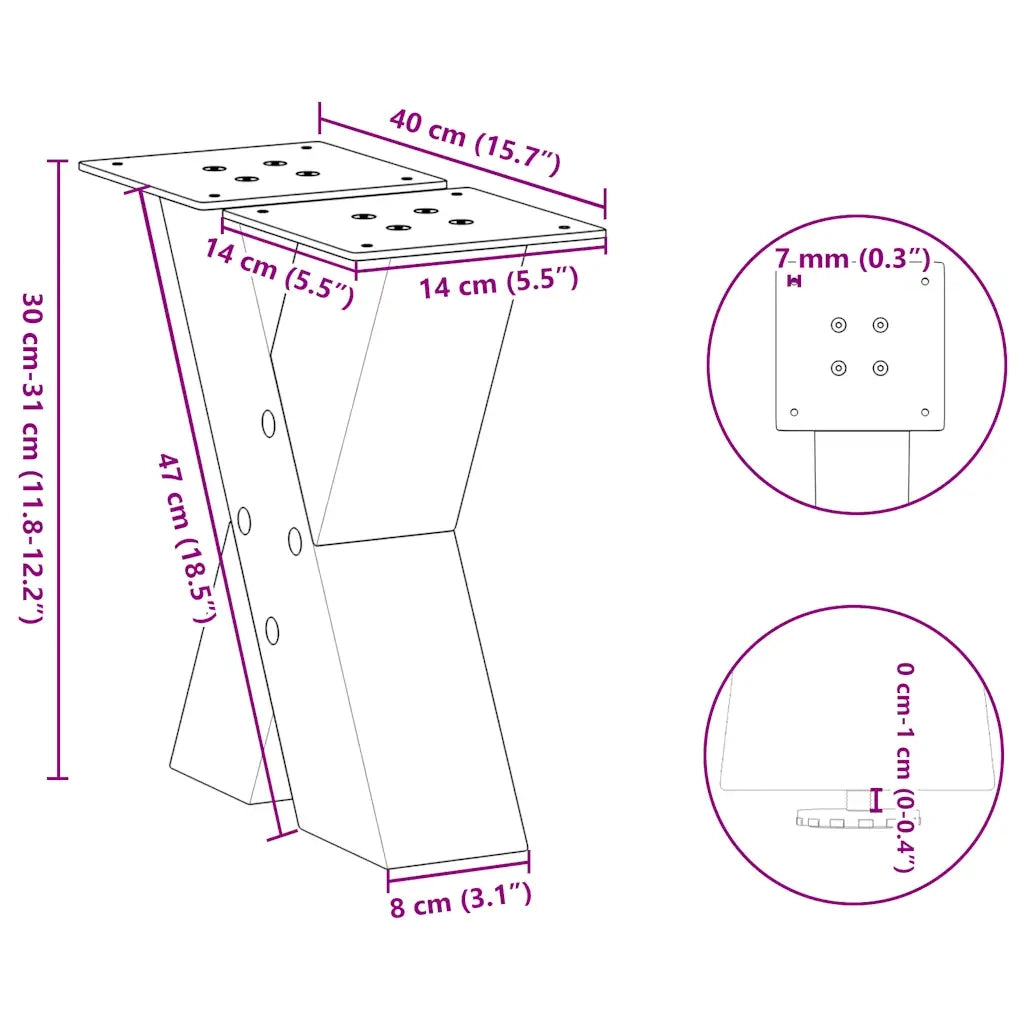 Gambe per Tavolino da Caffè a Forma di X 2 pz Nere 40x(30-31) cm Acciaio 4012932