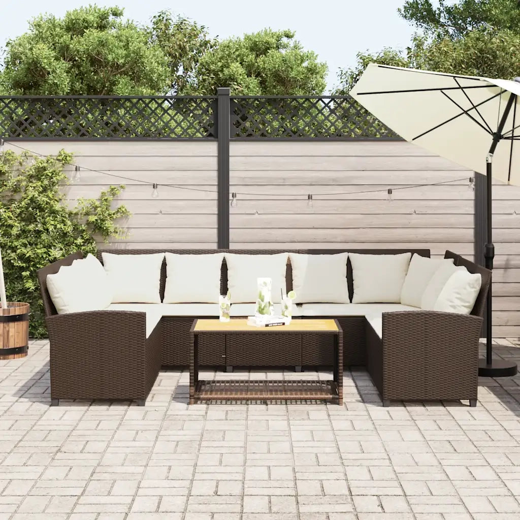 Divano da Giardino con Cuscini in Polyrattan Marrone