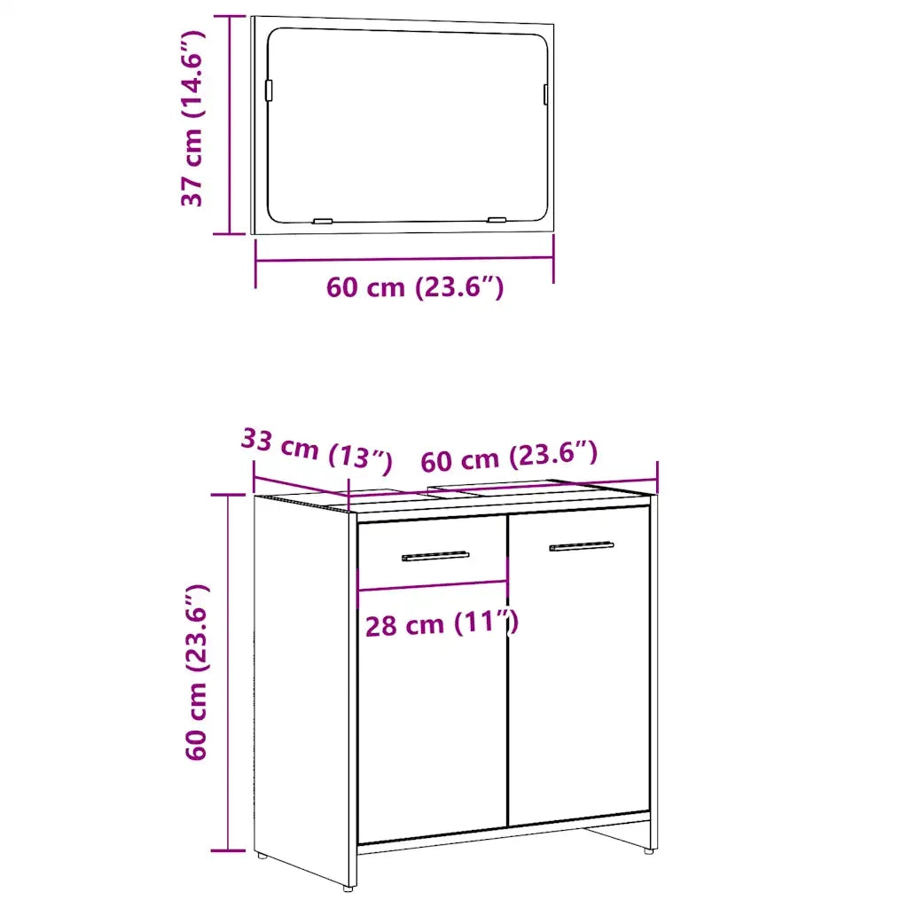 Mobile da Bagno | Armadio da bagno con Specchio Grigio Cemento Legno Multistrato