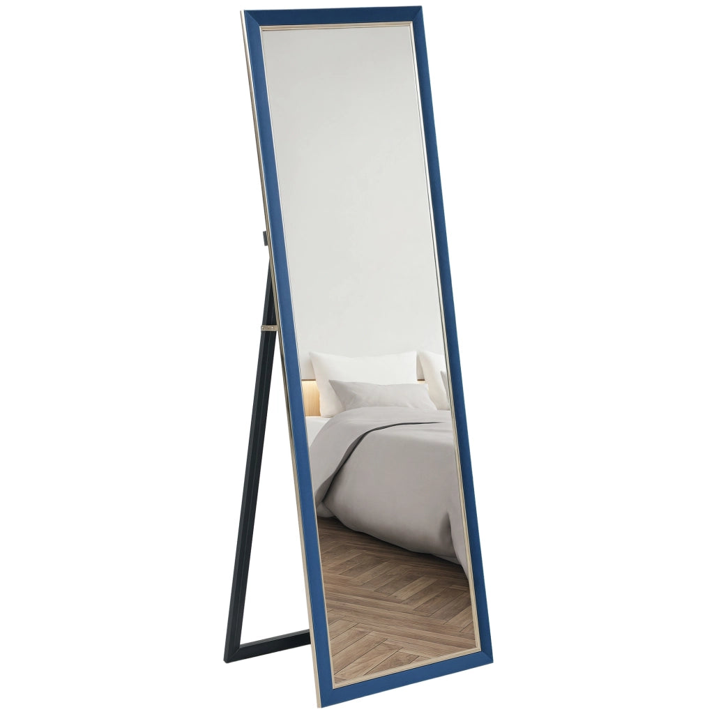 Specchio da Terra 150x50 cm ¨C Xylo ¨C Cornice in Velluto con Supporto Blu