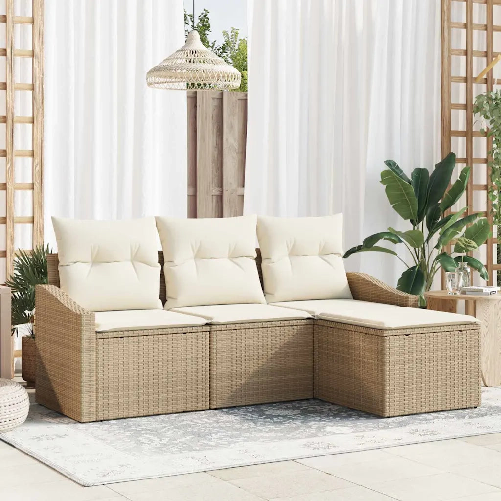 Set di divani con cuscino 4 pcs Beige polyrattan 3346671
