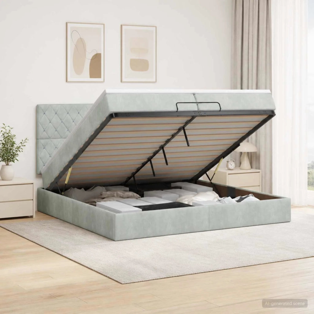 Letto Ottomano con Materasso e LED Grigio Chiaro 200 x 200 cm 3458253