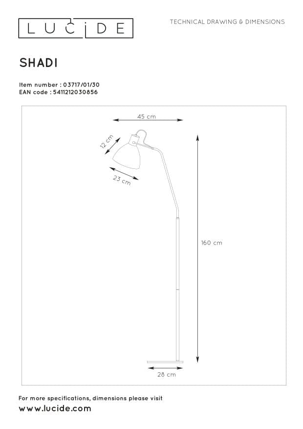 Lampada da terra Lucide Shadi nera metallo E27 60W