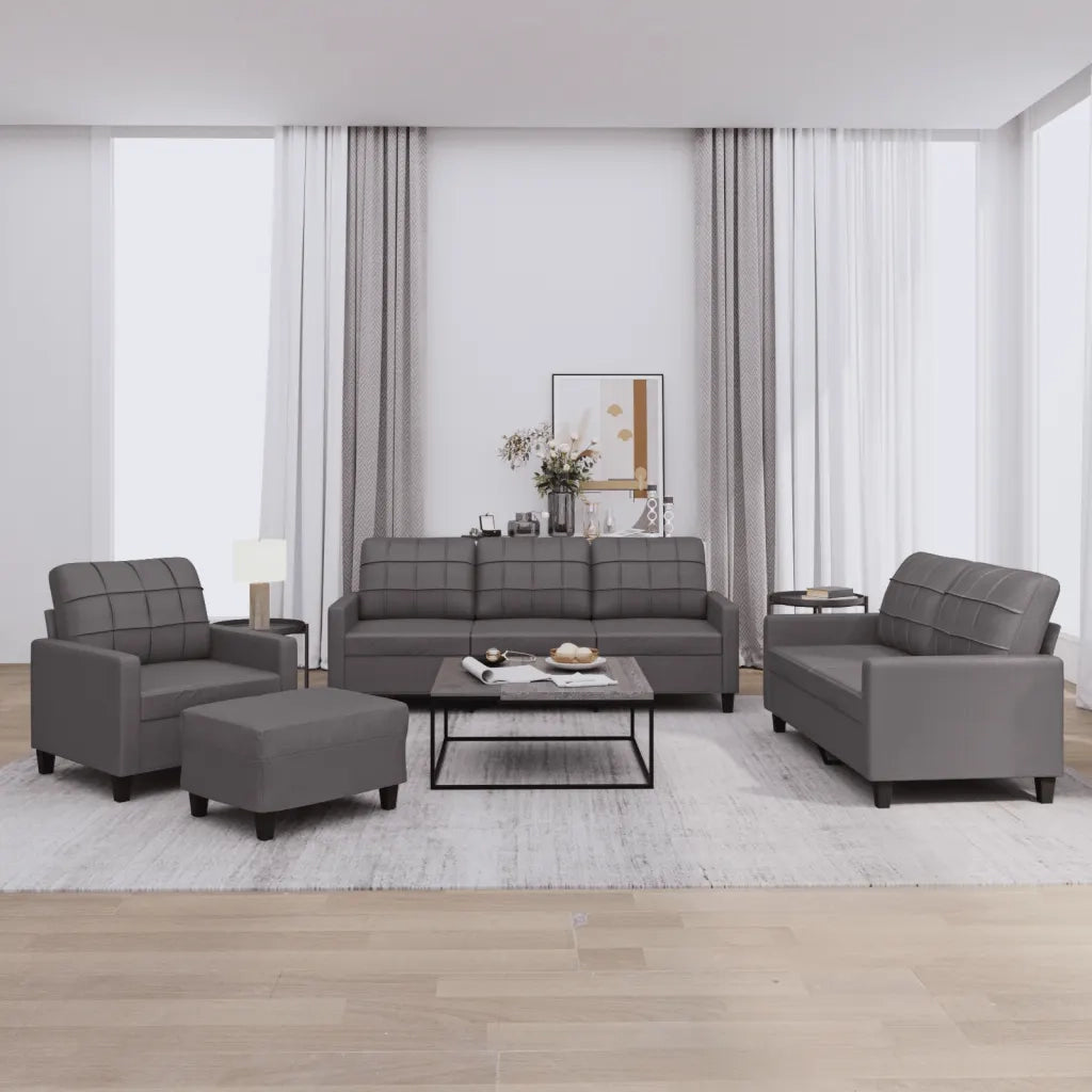 Set di Divani 4 pz con Cuscini Grigio in Similpelle