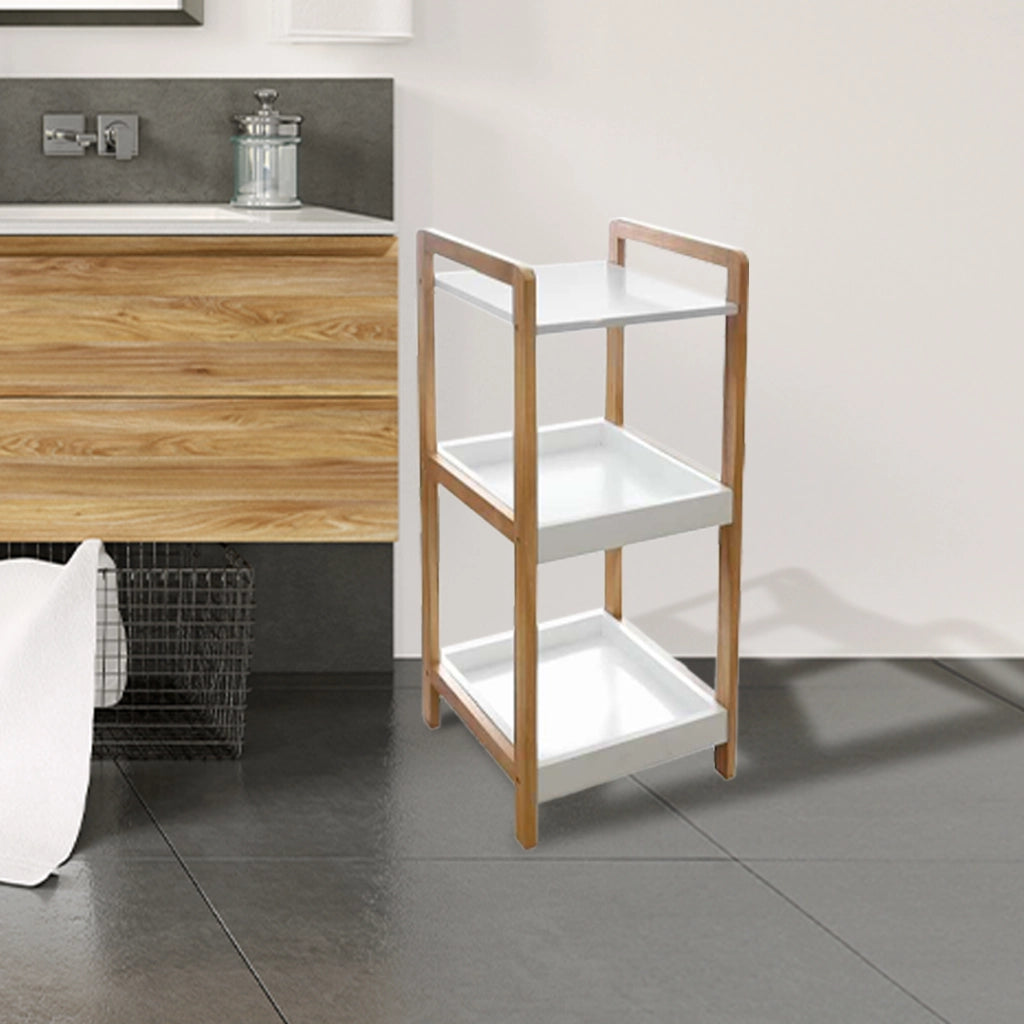 MOBILE IN LEGNO CON 3 MENSOLE BIANCHE 30X30X72 CM