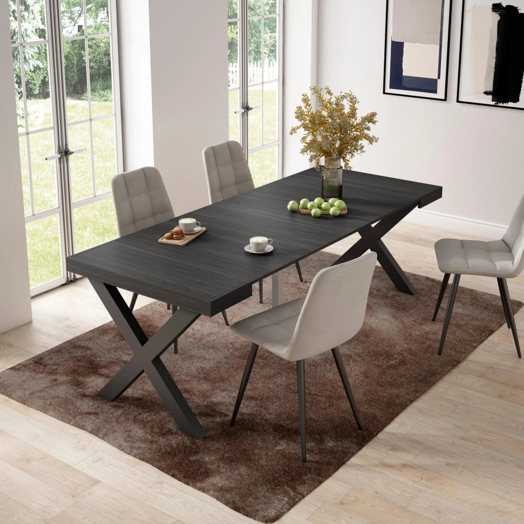Consolle allungabile, 58 fino 222x90x73cm, Per 10 persone, Gambe in legno, Nero RF2787