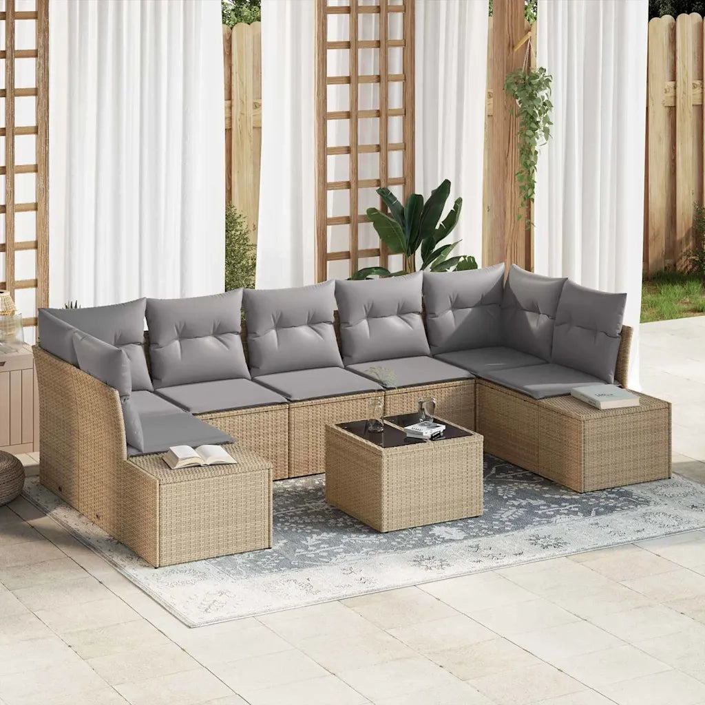 Set Divano da Giardino con cuscino 8 pcs Beige polyrattan 3346980