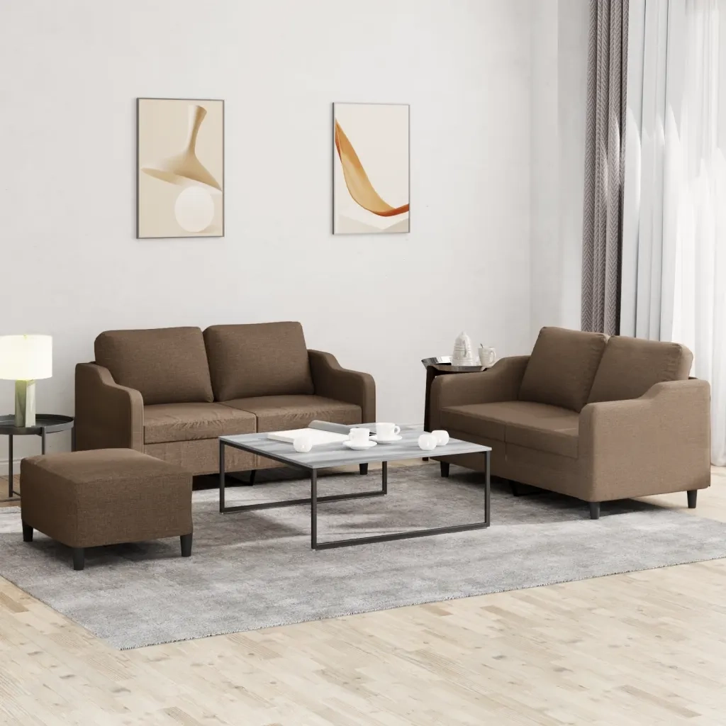 Set di Divani 3 pz con Cuscini Marrone in Tessuto 3201813