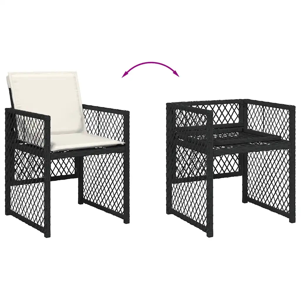 Set da Pranzo da Giardino 9 pz con Cuscini Nero in Polyrattan 3210834