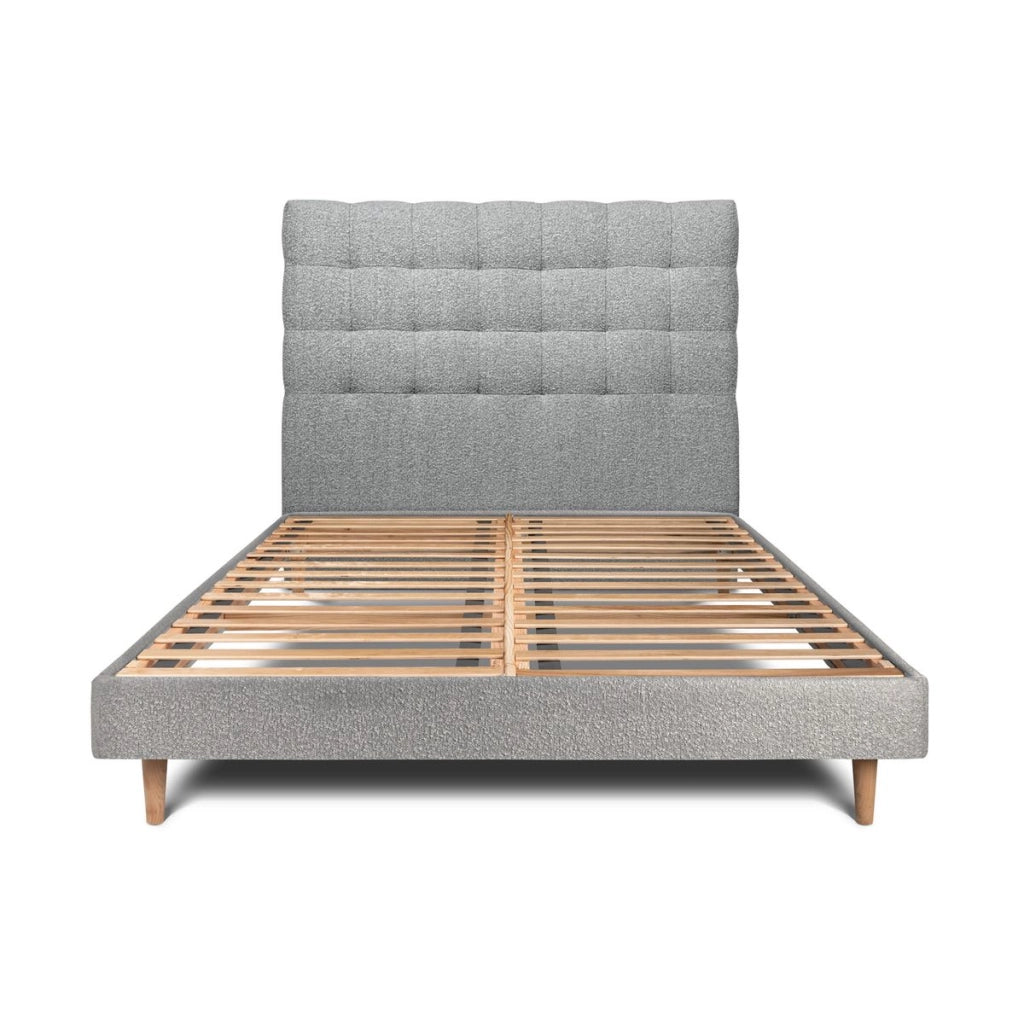 Letto 140x190 cm con testata imbottita - tessuto bouclé