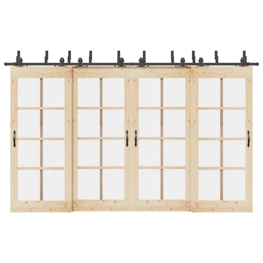 Kit di Binari per Porte Scorrevoli 366 cm Acciaio Nero