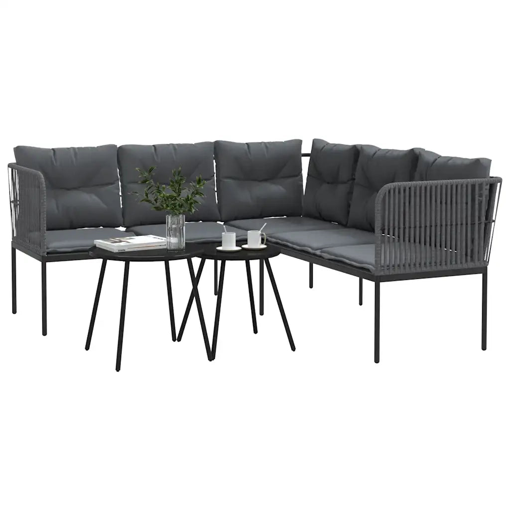 Set Divano da Giardino con Cuscini Nero Acciaio e Textilene 3283742