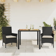 Set Pranzo da Giardino 3 pz con Cuscini Nero Polyrattan Acacia 3278663