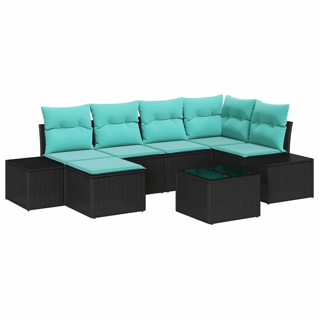 Set Divano da Giardino 6 pz Nero e Turchese polyrattan 3355815