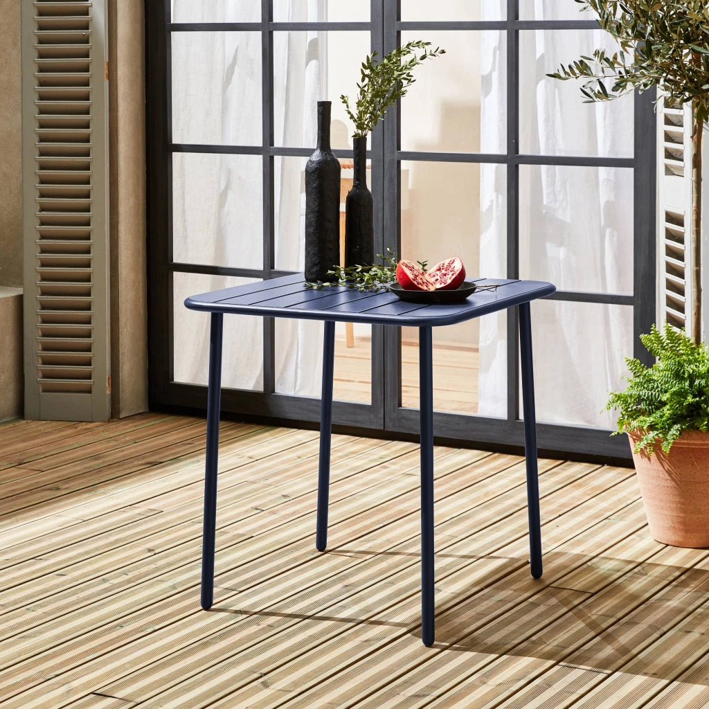 Tavolo da giardino in metallo 2 posti, 70cm, blu navy