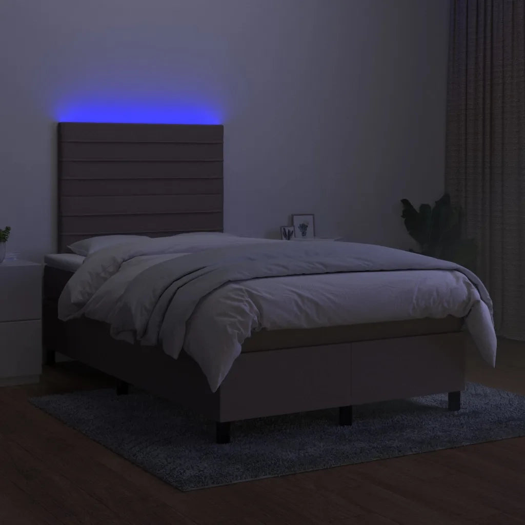 Letto a Molle con Materasso e LED Tortora 120x200cm in Tessuto 3134945
