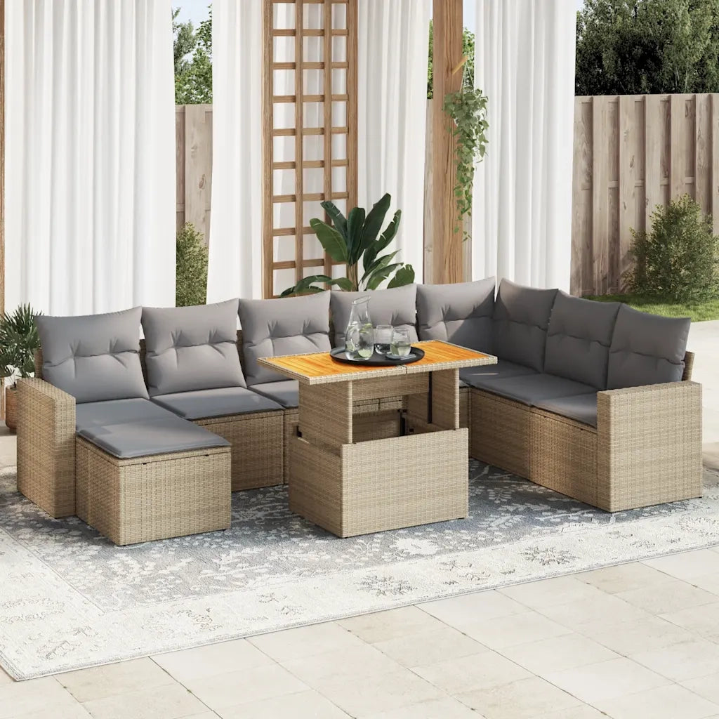 Set Divano da Giardino 9 pz con Cuscini Beige in Polyrattan 3327076